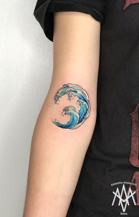 Holiday Tattoos, Moomin Tattoo, Water Tattoos, Simple Wave Tattoo, Watercolor Tattoo Ideas, Starfish Tattoo, Left Arm Tattoos, Twin Tattoos, Couple Tattoos Unique