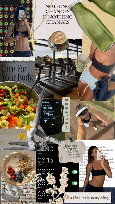 Workout Collage Aesthetic, Gym Collage Wallpaper, Gym Collage, Fitness Collage, Health Collage, Wellness Collage, Vision Wall, Creative Vision Boards, One Day Detox