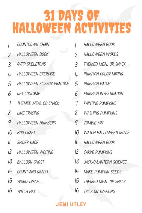 First Day Of Halloween, 31 Halloween Activities, 30 Days Of Halloween Activities, Halloween Countdown Activities, Witchy Activities With Friends, 13 Days Of Halloween Ideas, 31 Days Of Halloween Activities, At Home Halloween Activities, 30 Days Of Halloween