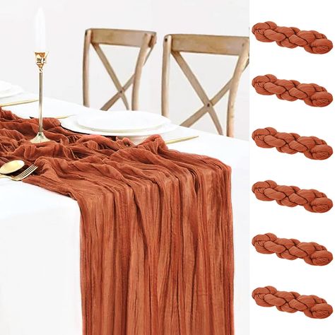 PRICES MAY VARY. Cheesecloth Gauze Fabric 🍁【Rustic Tablecloth Runner Bulk】You will get 6 pieces 10ft rust terracotta cheese cloths table runners, enough quantity is suitable for wedding banquets and various parties. Unique terracotta runner gives your home or party a classy, it screams fall harvest. The burnt orange and texture is fantastic and will work with any decor. Available in 8 colors, terracotta table runners cheesecloth allow you to combine your wedding colors in interesting, artistic Fall Bridal Shower Backdrop, Fall Party Decorations Outdoor, Terracotta Cheesecloth Table Runner, Terracotta Table Runner, Outdoor Thanksgiving Table, Thanksgiving Christmas Table, Cheese Cloth Table Runner, Cheese Cloth Table, Rustic Tablecloth