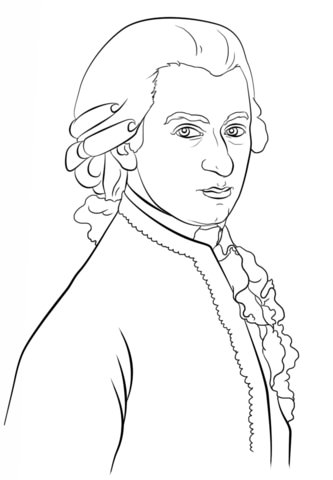 Mozart coloring page from Famous Composers category. Select from 30720 printable crafts of cartoons, nature, animals, Bible and many more. Mozart Drawing, Mozart Art, Famous Art Coloring, Mozart Music, Music Doodle, Famous Composers, Greeting Card Art, Music Coloring, Orff