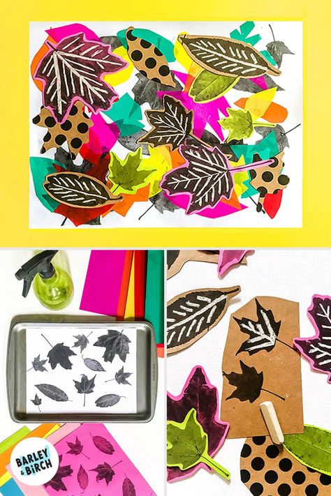 Discover the BEST fall leaf art for kids with this mixed media leaf collage project! Transform ordinary fall leaves into stunning pieces of art using simple supplies like construction paper, tissue paper, and chalk (with a free printable sheet of photocopied leaves). Explore color and composition with this fall nature art project - an art classroom and homeschooling favorite that celebrates the beauty of autumn and introduces young artists to mixed media. | from barley & birch Leaves Collage Art, Fall Leaves Art Projects For Kids, Leaf Rubbing Art, Leaf Art For Kids, Collage Art For Kids, Art Projects For Elementary Students, Fall Leaf Art, Fall Leaf Art Projects, Collage Craft