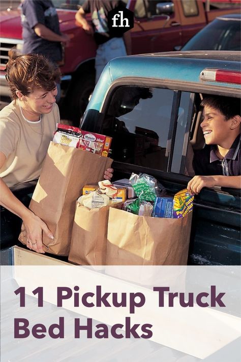 Truck Bed Grocery Storage, Truck Bed Hacks, Diy Truck Bed Organizer, Pickup Bed Storage Ideas, Truck Bed Storage Diy, Pickup Truck Bed Ideas, Truck Bed Storage Ideas, Truck Organization Ideas, Truck Bed Ideas