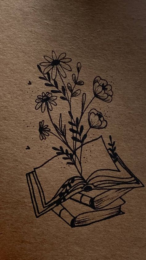 Book And Wildflower Tattoo, Book Skeleton Tattoo, Flowers Coming Out Of Book Tattoo, Homeschool Tattoo, Book Flowers Tattoo, Open Book Flower Tattoo, Book Wrist Tattoo, Book And Plant Tattoo, Education Drawing Ideas