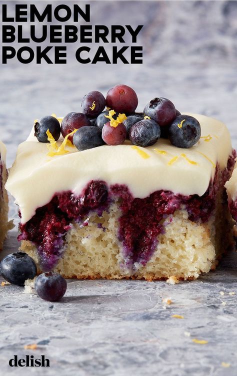 Lemon Blueberry Poke Cake, Blueberry Poke Cake, Blueberry Desserts, Poke Cake Recipes, Poke Cakes, Sheet Cake Recipes, Easy Summer Desserts, Poke Cake, Lemon Blueberry