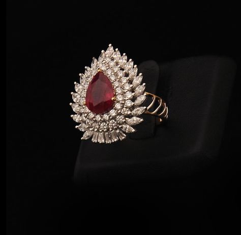 A Mughal inspired diamond ring with a single Ruby Emerald Locket, Ruby Ring Designs, Blue Diamond Necklace, Sabyasachi Jewellery, Bridal Diamond Jewellery, Ruby Diamond Rings, Classic Cocktail, Cocktail Wedding, Gold Rings Fashion