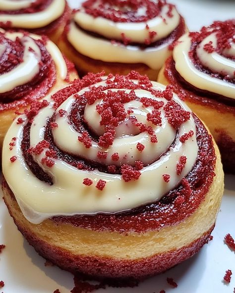 Red Velvet Cinnamon Rolls Recipe, Red Velvet Cinnamon Rolls, Japanese Dessert Recipes, Active Dry Yeast, Easy Snack Recipes, Red Food Coloring, Human Food, Fun Baking Recipes, Red Food