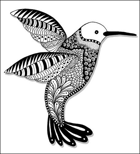 The designs in the bird show how creative and great the drawing is Hummingbird Zentangle, Zentangle Pictures, Color Art Lessons, Zantangle Art, Bird Doodle, Zentangle Animals, Zentangle Designs, Warm And Cool Colors, Tangle Art