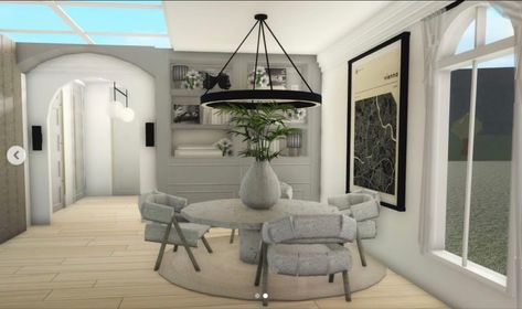 Bloxburg House Entryway Ideas, Bloxburg Modern House Interior Entrance, Bloxburg Realistic Hallway, Dining Ideas Bloxburg, Space Fillers In Bloxburg, Bloxburg Breakfast Nook Ideas, Bloxburg Dinning Rooms, Modern Farmhouse Kitchens Bloxburg, Dining Room Bloxburg Ideas