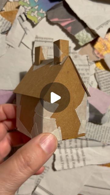 Paper Mache House Diy, Tiny Paper Houses, Paper Mache House, Paper Mache Recipe, Tiny Cottages, Old Book Crafts, Tiny Cottage, Cardboard House, Old Book Pages