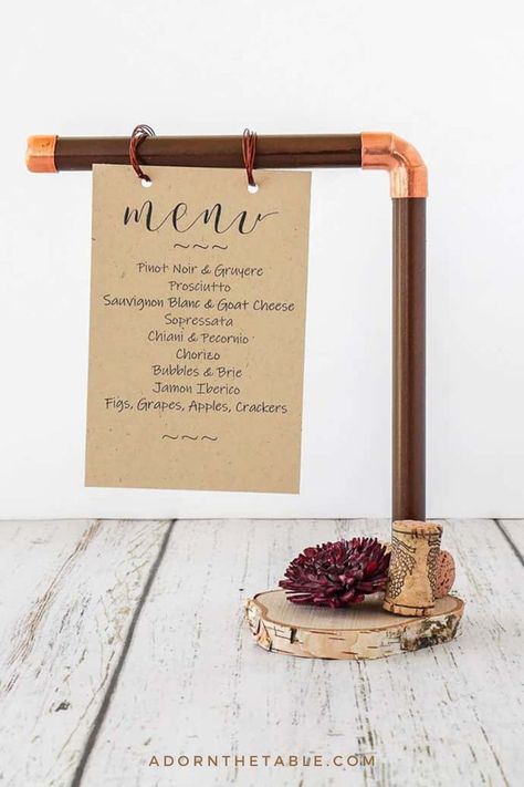 Restaurant Menu Stand, Diy Table Cards, Diy Menu Cards, Menu Board Diy, Wedding Menus Design, Menu Stand, Diy Menu, Italian Menu, Diy Pipe