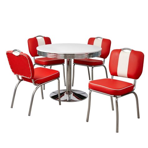 Target Marketing Systems Raleigh 5 Piece Dining Table Set Red Red Kitchen Tables, Diner Furniture, Retro Table And Chairs, Retro Kitchen Tables, Retro Dining Table, Retro Dining Rooms, 1950s Diner, White Round Tables, Diy Dining Room Table