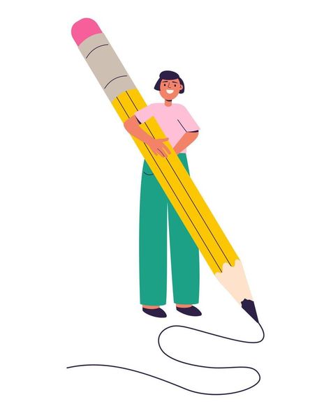 Male student holding big pencil vector illustration Pencil Character Design, Pencil Vector, Vector Landscape, Illustration Advertisement, School Illustration, Motion Photography, Illustration Art Girl, Highlight Cover, Pencil Illustration