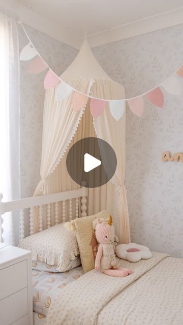 Stephanie Varacalli on Instagram: "We gave Amelia's Room a WHIMSICAL makeover! 
I am beyond thrilled to be partnering with @Minnieandmeinteriors and @incyinteriors to bring you my latest reveal, ✨️ 🏰 

We couldn't be more obsessed, with this decor I went with a less is more approach, I literally can't stop walking past and staring at it, the colours and patterns are soft and whimsical 

Tell me what you love most about this space?? 

I am so thankful to all the businesses who got involved to help bring my vision to life. This room would not be possible without each and everyone of you, so thanks a million. 

HOW TO GET THE LOOK 👇🏻 

🤍  Willow Wallpaper @minnieandmeinteriors @bekhalliday
🤍  Penny Bed @incyinteriors
🤍  Wooden Name sign @letterly_australia 
🤍  Botanical Garden Canopy @ Willow Wallpaper, Thanks A Million, Flower Cushion, Garden Canopy, Wooden Name Signs, Girl’s Room, Wooden Names, Girl Beds, So Thankful