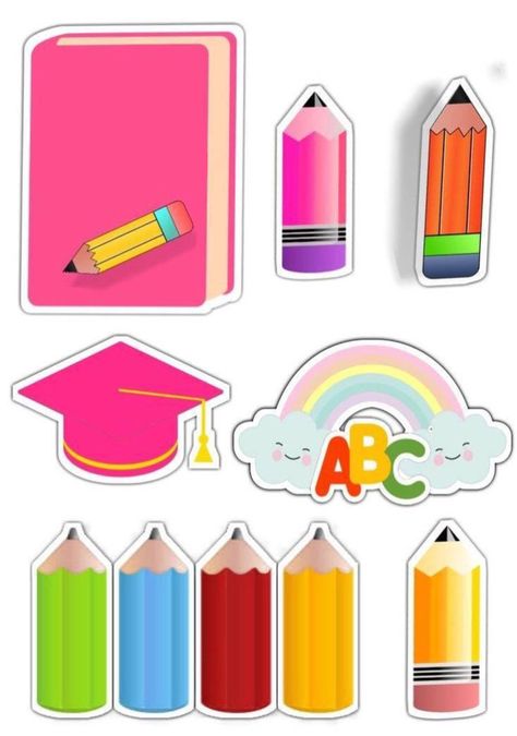 Teacher Cake Topper Printable, Diy Cake Topper Printable, Teachers Day Cake, Teacher Cakes, Abc Party, Happy Birthday Foil Balloons, Pig Birthday Party, School Cake, Graduation Cupcake Toppers