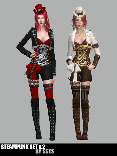 STEAMPUNK SET v.2 by SSTS Sims Blueprints, Sims 4 Cc Goth, Stockings And Boots, Sims 4 Patreon, Sims 4 Mm, Sims4 Cc, Steampunk Clothing, Sims 4 Cas, Sims 4 Cc Finds