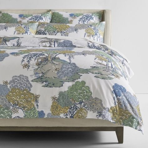 King Duvet Covers | Williams Sonoma Soft Palette, Williams Sonoma, Duvet, Trees, Bed, Blue