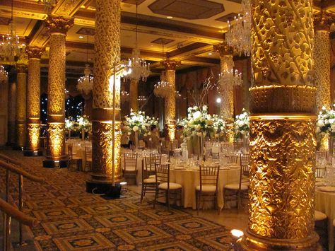 The gold coast room of Drake hotel in Chicago.....this is my reception room! And it's happening....FOR REAL!!!! Uplighting Wedding, Dance Floor Lighting, Drake Hotel, Dj Wedding, Wedding Stage Decor, Persian Wedding, Wedding Lighting, Inexpensive Wedding Venues, Photo Booths