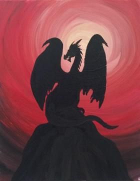 Dragon Painting Ideas On Canvas, Simple Dragon Painting, Dark Easy Paintings, Fantasy Painting Easy, Dragon Painting Easy, Dragon Painting Acrylic Easy, Drawing Ideas Dragon, Dragon Acrylic Painting, Step By Step Christmas Painting