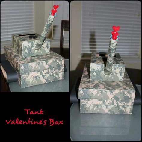 Valentine's Box  Tank Card Box for Valentine's Day #valentinesday Ideas For Boxes, Diy Valentines Box, Valentine Boxes For School, Kids Valentine Boxes, Valentine Card Box, Valentine Boxes, Valentines Box, Valentine Mailbox, Valentine's Ideas