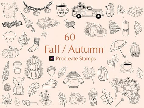 60 Autumn / Fall Procreate Stamps | Fall Procreate Stamps | Autumn Procreate Stamps | Procreate Brushes |Procreate Pumpkin |Procreate stamps Procreate Fall/ Autumn Leaves Stamp bundle | this brushset bundle includes variety of fall stamps, procreate doodles, autumn stamps, leaves stamps , perfect to incorporate in your design projects. What's included  60 Autumn/ Fall Brushset file These brushes are pressure sensitive and you can change the size , colour and opacity of the brush. These brushes a Procreate Doodles, Brushes Procreate, Procreate Stamps, Procreate Ipad, Fall Projects, No One Loves Me, Procreate Brushes, It's Fall, Autumn Fall