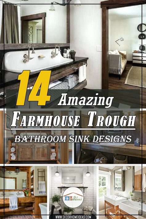 Trough Sink Bathroom Double Farmhouse, Bathroom Sink Ideas Farmhouse, Farmhouse Bathroom Sinks And Vanities, Trough Style Bathroom Sink, Farmhouse Sink Vanity Bathroom, Bathroom Farm Sink, Trough Bathroom Vanity, Long Bathroom Sink With Two Faucets, Metal Bathroom Sink