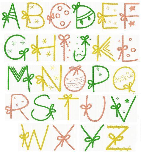 Christmas Gift Alphabet More Alphabet Christmas, Bullet Journal Font, Journal Fonts, Idee Cricut, Writing Fonts, Alfabet Letters, Hand Lettering Art, Hand Lettering Fonts, Hand Lettering Alphabet