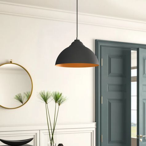 Wade Logan® Alysen 1 - Light Single Dome Pendant & Reviews | Wayfair Black Pendant Lights, Simple Pendant Light, Simple Pendant, Dome Pendant Lighting, Industrial Pendant Lights, Hanging Light Fixtures, Kitchen Pendants, Industrial Pendant, Kitchen Pendant Lighting