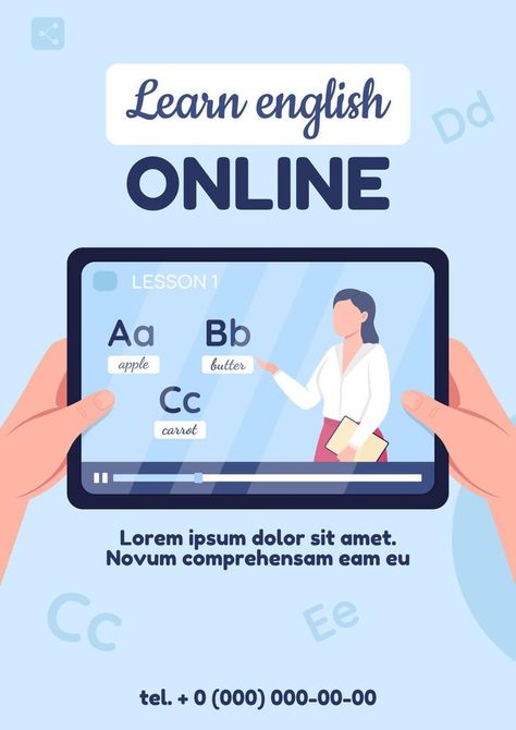 Learn english online poster flat vector template Course Flyer, Poster Flat, Online Poster, Learning English Online, Language Courses, Online Lessons, Online Posters, English Online, Vector Template