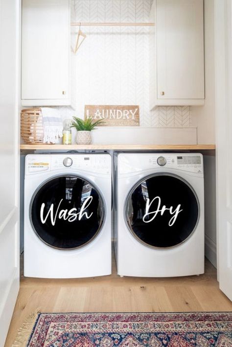 Washer and Dryer Vinyl Decal Set Wash and Dry Decal | Etsy Organization Laundry Room, Laundry Closet Makeover, Organization Laundry, Laundy Room, Small Laundry Room Makeover, Laundry Room Wallpaper, Stylish Laundry Room, Small Laundry Room Organization, Tiny Laundry Rooms