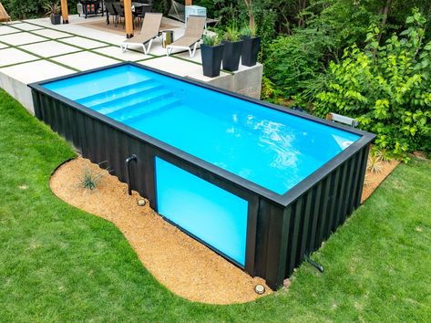 Check out this stunning 8x20 Ecopool, featuring an all-black exterior and a large window for a one-of-a-kind swimming experience. Installed partially in-ground, it's the perfect blend of modern sophistication and economical design. This is your sign to get a shipping container pool and elevate your backyard! ✨ https://www.ecopool.com/ Swimming Pool Container, Container Pool Ideas, Black Shipping Container, Container Swimming Pool, Piscina Container, Container Pools, Shipping Container Swimming Pool, 3d Pool, Shipping Container Pool