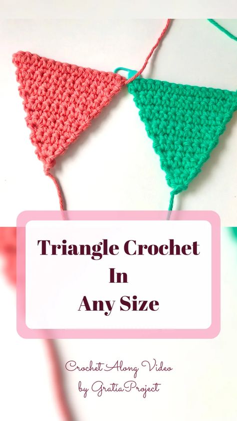 Crocheting A Triangle, Crochet Triangle Bunting, How To Make A Crochet Triangle, Crochet Triangle Banner, Triangle Blanket Crochet, Crochet A Triangle Pattern, Crochet Triangle Garland, Crochet Triangles Free Pattern, Crochet Triangle Free Pattern