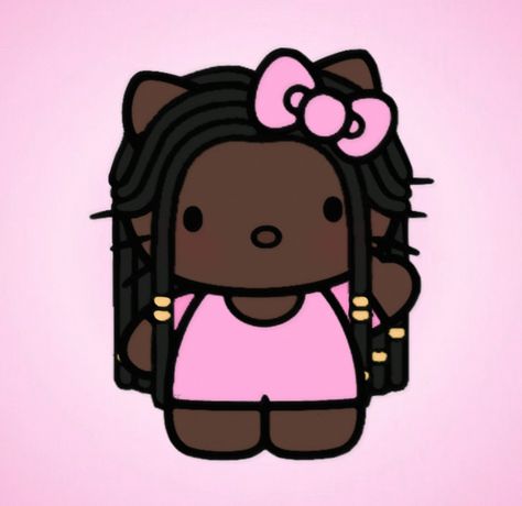 Black Hello Kitty With Locs, Girl With Locs Pfp Cartoon, Haitian Hello Kitty, Hello Kitty With Locs, Black Hello Kitty Pfp, Black Hello Kitty, Hello Kitty Wallpaper Hd, Pink Wallpaper Hello Kitty, Images Hello Kitty