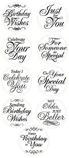 Printable Sentiments ~ I Love the font of these... be perfect to paint onto ceramic pieces when wanting to add special wording with the design painted Birthday Sentiments, Astuces Diy, Card Sayings, Verses For Cards, Card Sentiments, Circle Punch, Marianne Design, Digi Stamps, Card Tutorials