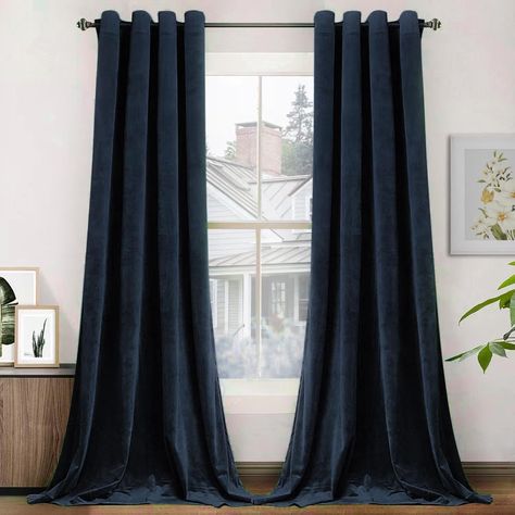 PRICES MAY VARY. Package Detail: Your package includes 2 navy blue velvet curtain panels, each velvet panel drape measures 52 inch wide by 96 inch long and features 8 rust-proof 1.6 inch inner diameter grommets. Fits well with most standard curtain rods. Soft and Smooth Materials: Our solid bedroom curtains are made of velvet fabric with OEKO-TEX Standard 100 and Global Recycled Standard. You not only choose our products, but also choose health (our products have OEKO certification). With soft a Blue Velvet Curtains, Navy Curtains, Navy Bedrooms, Bedroom Curtains, Insulated Curtains, Curtains For Living Room, Drape Panel, Velvet Curtains, Grommet Curtains