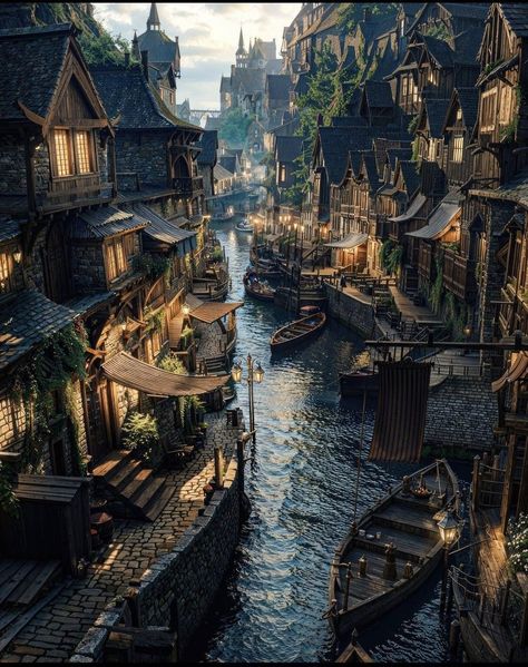 Rich City Fantasy Art, Lake Town Concept Art, Laketown Aesthetic, Seaside Village Concept Art, Island Town, Fantasy Town, Harbor Town, Gothic Wallpaper, 다크 판타지