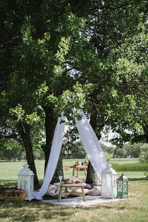 Picnic Wedding Ceremony, Campground Decor, Picnic Wedding Ideas, Summer Picnic Desserts, Bridgerton Garden, Boho Idea, Picnic Luxury, Anniversary Picnic, Elopement Picnic