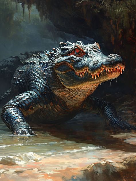 Crocodile Facts, Giant Alligator, Dnd Portraits, Fantasy Aesthetics, Black Teeth, World Building, Dnd Art, Crocodiles, High Fantasy