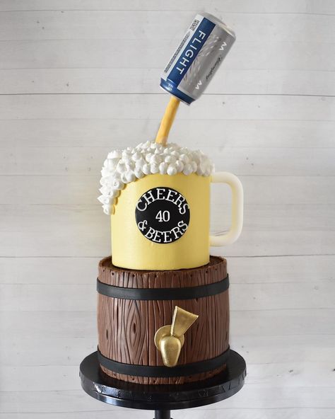 40th Birthday Cakes For Men Beer, Liquor Birthday Cake For Men, Mens 50th Birthday Cakes, Beer Stein Cake, Cheers And Beers Cake, Cake With Beer, Beer Barrel Cake, Liquor Cupcakes, Sweets Decoration