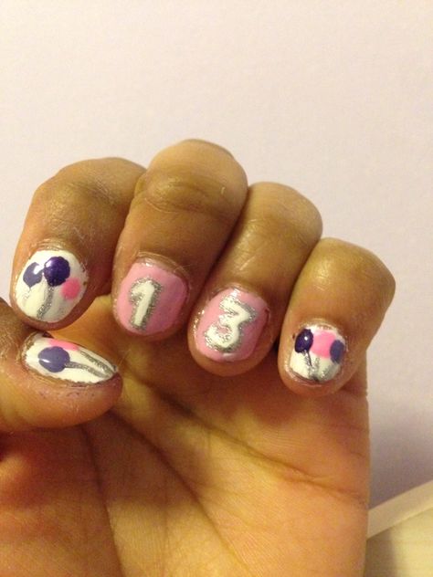 Nail art Design idea for the big 13 year old birthday girl ! #done#myself 13 Birthday Nails, Birthday Nail Art, Tropical Vacation Nails, Birthday Nail Designs, 13 Birthday, Birthday Designs, Girl Nails, 21 Birthday, Vacation Nails