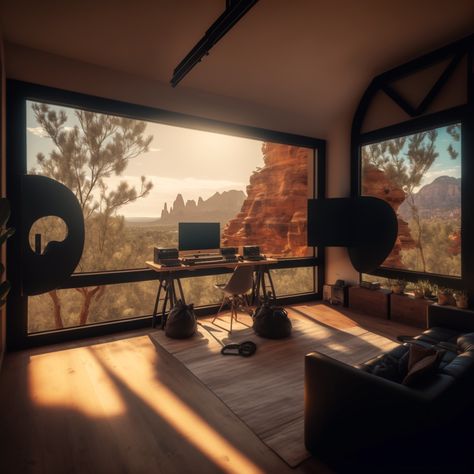 Cabin Music Studio, Sedona Homes, Music Studio Room Luxury, Tech House Music Aesthetic, Music Producer Studio Aesthetic, In House Studio Music, Music Conservatory Aesthetic, Music Studio Aesthetic, Personal Project Ideas