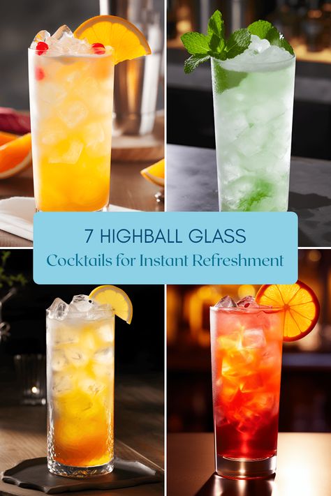 Discover 7 highball glass cocktail recipes perfect for quick, refreshing drinks at home. Try Grape Ape, Aqua Velva, Golden Sunrise, and more! Highball Glass Cocktail, Blue Lagoon Mocktail, Grape Ape, Highball Cocktail, Raspberry Mojito, Grass Jelly, Golden Sunrise, Malibu Rum, Lemon Lime Soda