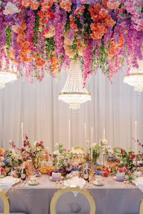 Floral Theme Party Ideas, Encanto Wedding Theme, Bridgestone Theme Party, Bridgerton Party Ideas, Floral Ceiling Wedding, Bridgerton Bachelorette Party, Bridgerton Wedding Theme, Spring Party Themes, Bridgerton Decor