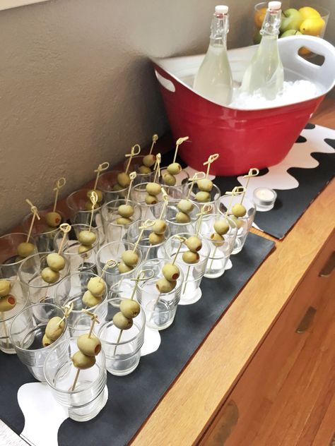 Make Your Own Martini Bar Party Ideas, Martini Birthday Party Decor, Vodka Bar Ideas Parties, Martini Station Party, Weenies And Tinis Party Invite, Martinis And Weenies Bachelorette, Olive Party Theme, Weenies And Tinis Party Theme, Dirty Martini Party Decor