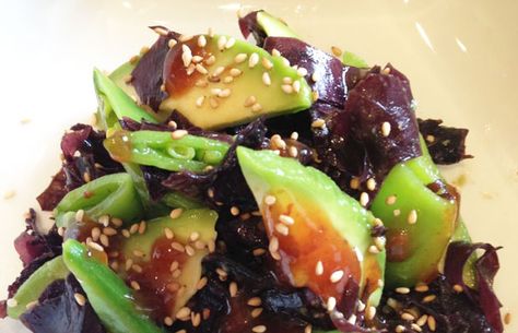 Japanese Avocado Salad, Umeboshi Recipe, Vegan Healing, Macrobiotic Recipes, Japanese Salad, Japan Kitchen, Plum Recipes, Sea Vegetables, Plant Based Dinner