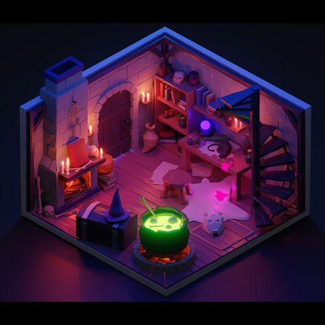 Halloween Diorama, Mickey Mouse Wallpaper Iphone, Witch Room, Props Art, Gaming Art, Cyberpunk Girl, Isometric Art, Mickey Mouse Wallpaper, Isometric Design