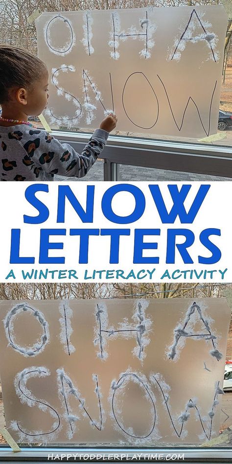 Snow Letters – HAPPY TODDLER PLAYTIME This is a fun and easy winter literacy activity that is perfect for preschoolers and kindergartners. Create snow letters on a sticky wall! Easy Preschool Games, Snow Letters, Preschool Playdough, Winter Literacy Activities, Writing Activities For Preschoolers, Sticky Wall, Rainbow Writing, Snow Theme, Pre Writing Activities