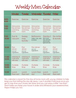 A stay-at-home mom calendar that schedules, daily cleaning, a workout and kid craft/activity time, the best part is you are done by noon :) Mom Workout Schedule, Mom Calendar, Kid Organization, Sahm Schedule, Daily Cleaning Schedule, Simple Workout, Family Organization, Mom Routine, Mommy Things