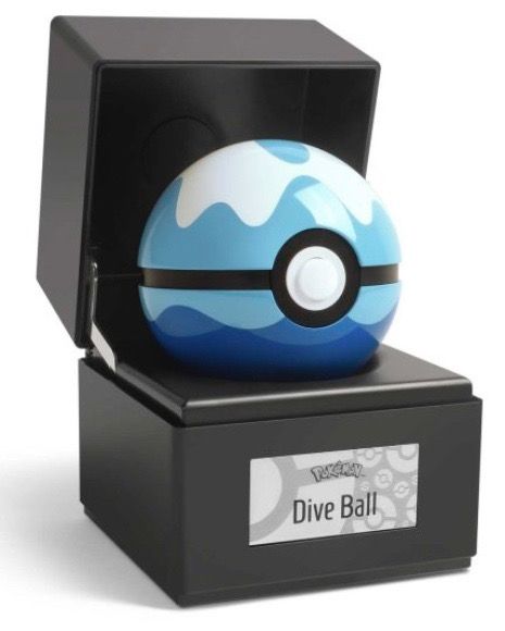 Introduced in the Hoenn region in the Pokémon Ruby and Pokémon Sapphire video games, the Dive Ball is a unique type of Poké Ball that makes it easier to catch Pokémon when surfing, fishing, or diving underwater. Now this useful item for Pokémon Trainers can be yours as a premium-quality replica from The Wand Company! Featuring touch- and proximity-sensing technology, the front button illuminates in response to nearby motion and becomes brighter when the Dive Ball is touched. For an extra touch of interactivity, pressing the button initiates a Pokémon-catching light sequence. This die-cast metal replica comes with an illuminated display case featuring the Pokémon logo, along with a display ring that lets you show off the Dive Ball on its own. Pokemon Logo, Pokemon Figures, Sapphire Pokemon, Figures Display, Hoenn Region, Diving Underwater, Pokémon Ruby, Pokémon Trainers, Pokemon Trainer