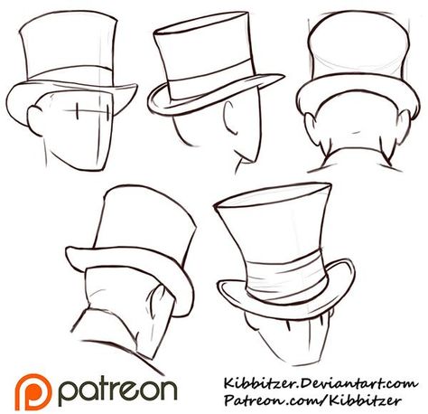 Hats Reference, Top Hat Drawing, Reference Sheet, Top Hats, Poses References, Anatomy Reference, Drawing Clothes, Art Poses, Drawing Poses